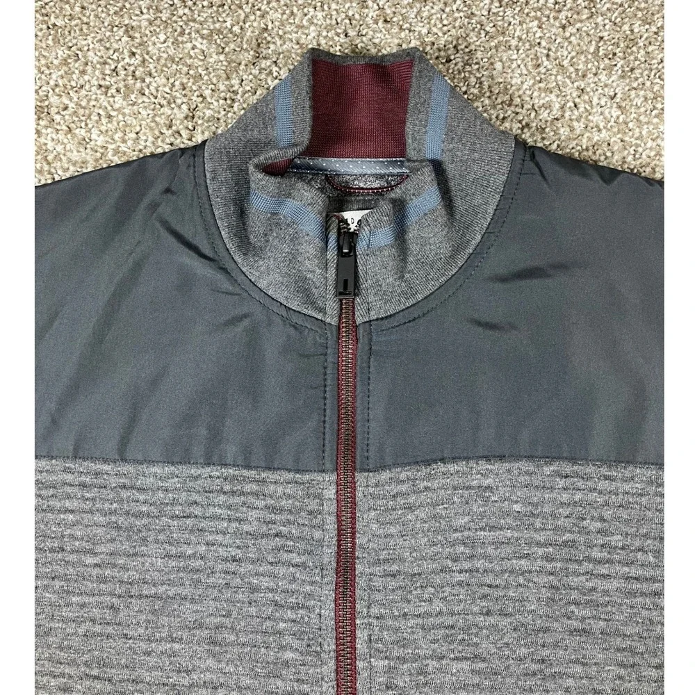 Ted Baker London Mens Grey Ribbed Full Zip Jacket Nylon Yoke Size 5 XL